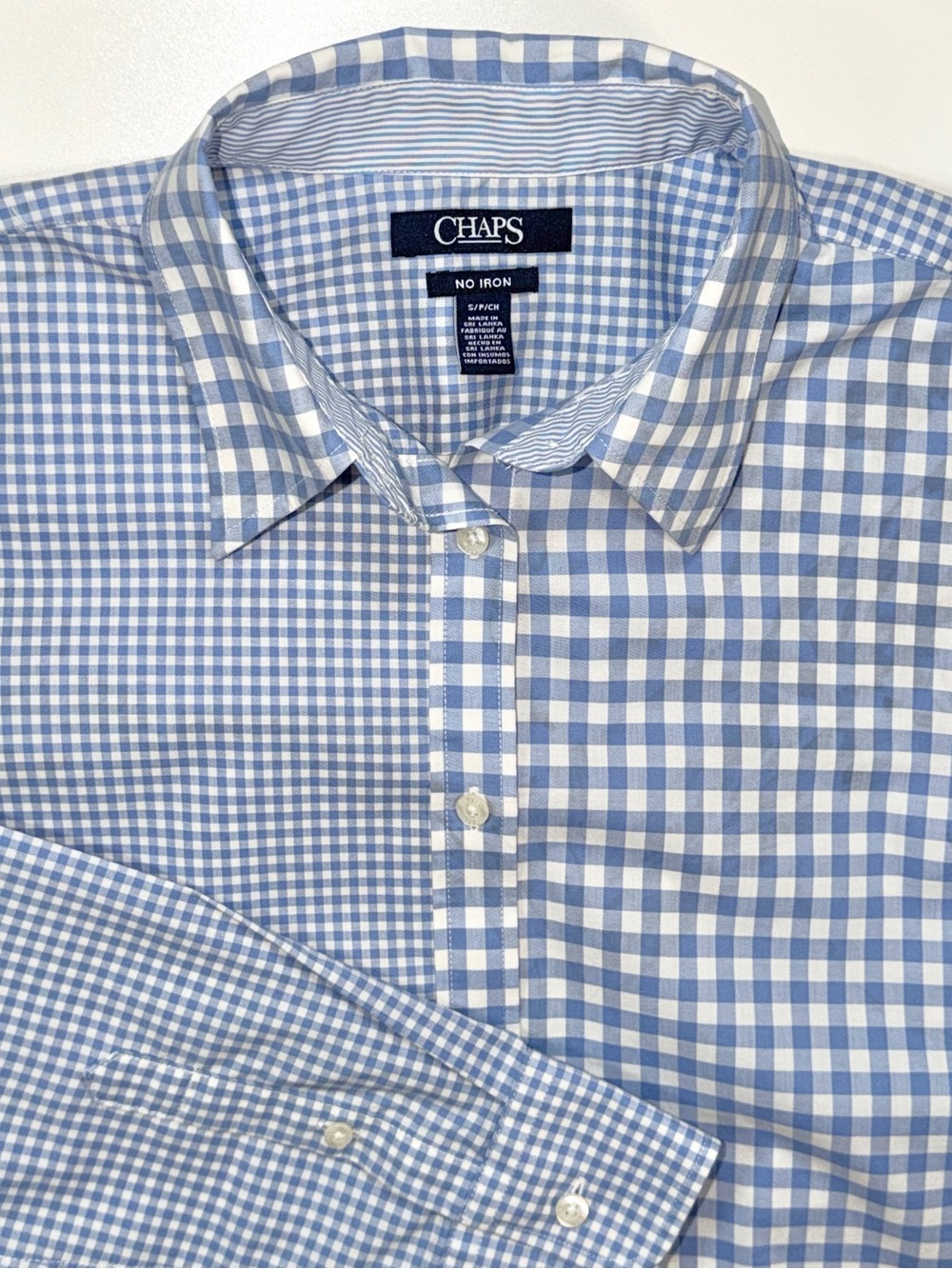 CHAPS Non Iron Shirt Long Sleeve Button Front White Blue Check Top Women’s S